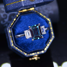 Load image into Gallery viewer, 3 Carat  Emerald Cut Alexandrite Three-Stone  Engagement Ring
