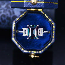 Load image into Gallery viewer, 3 Carat  Emerald Cut Alexandrite Three-Stone  Engagement Ring