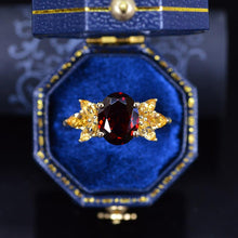 Load image into Gallery viewer, 14K Yellow Gold 2 Carat Oval Genuine Garnet Halo Citrine Vintage Cluster Engagement Ring