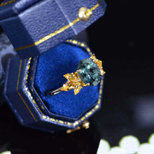 Load image into Gallery viewer, 14K Yellow Gold 2 Carat Oval Teal Sapphire Halo Citrine Vintage Cluster Engagement Ring