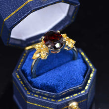 Load image into Gallery viewer, 14K Yellow Gold 2 Carat Oval Genuine Garnet Halo Citrine Vintage Cluster Engagement Ring