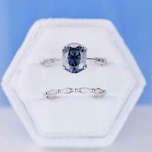 Load image into Gallery viewer, 3 Carat Oval Gray Moissanite Engagement Eternity Gold Rings Set