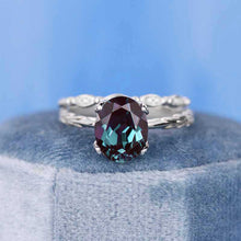 Load image into Gallery viewer, 3 Carat Oval Alexandrite Engagement Eternity Gold Rings Set