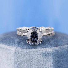 Load image into Gallery viewer, 3 Carat Oval Gray Moissanite Engagement Eternity Gold Rings Set