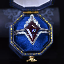 Load image into Gallery viewer, 14K White Gold 4 Carat Kite Alexandrite Halo Engagement Ring, Eternity Ring Set