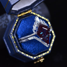 Load image into Gallery viewer, 14K White Gold 4 Carat Kite Alexandrite Halo Engagement Ring, Eternity Ring Set