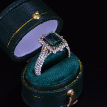 Load image into Gallery viewer, 3Ct Green Moissanite Engagement Ring Halo Emerald Step Cut Moissanite Engagement Ring