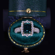 Load image into Gallery viewer, 3Ct Green Moissanite Engagement Ring Halo Emerald Step Cut Moissanite Engagement Ring