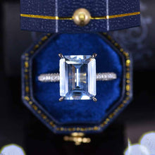 Load image into Gallery viewer, 5ct Emerald Cut Moissanite Ring, 5 Carat Emerald Cut Moissanite Engagement Ring, Moissanite Pave Accent Stones Hidden Halo