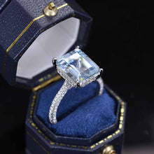 Load image into Gallery viewer, 5ct Emerald Cut Moissanite Ring, 5 Carat Emerald Cut Moissanite Engagement Ring, Moissanite Pave Accent Stones Hidden Halo