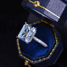 Load image into Gallery viewer, 5ct Emerald Cut Moissanite Ring, 5 Carat Emerald Cut Moissanite Engagement Ring, Moissanite Pave Accent Stones Hidden Halo