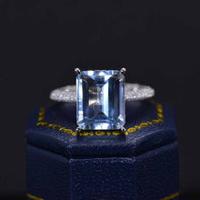 Load image into Gallery viewer, 5ct Emerald Cut Moissanite Ring, 5 Carat Emerald Cut Moissanite Engagement Ring, Moissanite Pave Accent Stones Hidden Halo