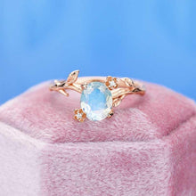 Load image into Gallery viewer, Rose Gold Plated Silver Dainty Natural Moonstone Leaf Ring, 2ct Oval Cut Twig Moonstone Ring, Rose Gold Ring Unique Curved Floral Ring