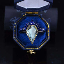 Load image into Gallery viewer, 14K Black Gold 3 Carat Kite Genuine Natural Aquamarine Halo Engagement Ring, Rings Set