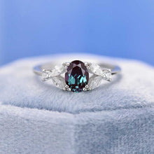 Load image into Gallery viewer, 14K White Gold 1.5 Carat Oval Alexandrite Halo Vintage Engagement Ring