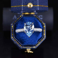 Load image into Gallery viewer, 4 Carat Pear Cut Aquamarine Hidden Halo Gold Engagement Ring
