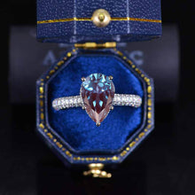 Load image into Gallery viewer, 3 Carat Pear Cut Alexandrite Hidden Halo Gold Engagement Ring