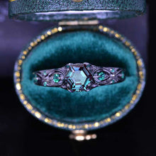 Load image into Gallery viewer, 14K Black Gold Hexagonal Alexandrite Celtic Engagement Ring