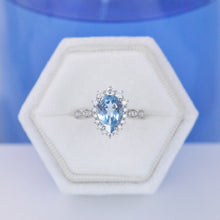 Load image into Gallery viewer, 14K White Gold 3 Carat Pear Aquamarine Halo Engagement Ring