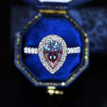 Load image into Gallery viewer, 14K Solid Rose Gold 3 Carat Alexandrite Pear Cut Halo Alexandrite Ring