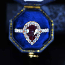 Load image into Gallery viewer, 14K Solid Rose Gold 3 Carat Alexandrite Pear Cut Halo Moissanite Ring