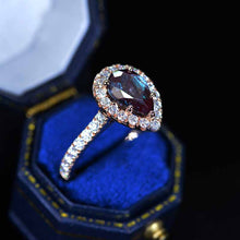 Load image into Gallery viewer, 14K Solid Rose Gold 3 Carat Alexandrite Pear Cut Halo Moissanite Ring