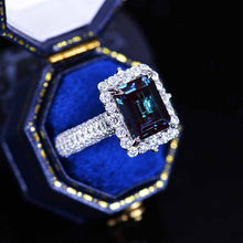 Load image into Gallery viewer, 4Ct Alexandrite Engagement Ring Halo Emerald Cut Alexandrite Engagement Ring