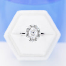 Load image into Gallery viewer, 14K White Gold 2 Carat Oval Moissanite Halo Vintage Engagement Ring