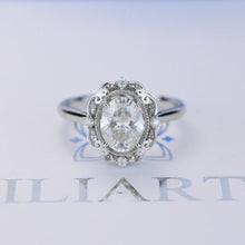 Load image into Gallery viewer, 14K White Gold 2 Carat Oval Moissanite Halo Vintage Engagement Ring
