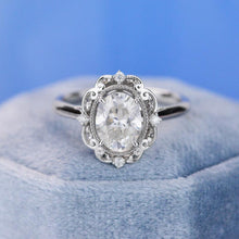 Load image into Gallery viewer, 14K White Gold 2 Carat Oval Moissanite Halo Vintage Engagement Ring
