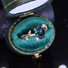 Load image into Gallery viewer, 14K Rose Gold Dainty 2 Carat Oval Teal Sapphire Floral Ring