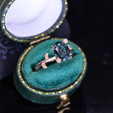 Load image into Gallery viewer, 14K Rose Gold Dainty 2 Carat Oval Teal Sapphire Floral Ring