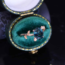 Load image into Gallery viewer, 14K Rose Gold Dainty 2 Carat Oval Teal Sapphire Floral Ring