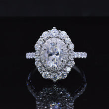 Load image into Gallery viewer, 14K White Gold 3.2 CTW Oval Moissanite Double Halo Engagement Ring