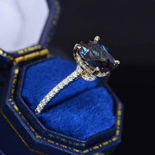 Load image into Gallery viewer, 3 Carat Carat Oval Alexandrite Ring, Hidden Halo Rose Gold Engagement Ring
