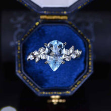 Load image into Gallery viewer, 3 Carat Aquamarine Pear Cut Floral Gold Engagement Ring