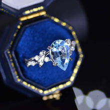 Load image into Gallery viewer, 3 Carat Aquamarine Pear Cut Floral Gold Engagement Ring