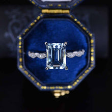 Load image into Gallery viewer, 2Ct Emerald cut Aquamarine ring, Aquamarine solitaire ring, natural aquamarine ring, genuine aquamarine emerald cut vintage ring