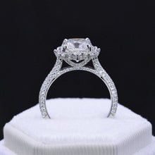 Load image into Gallery viewer, 3Ct Genuine Aquamarine Engagement Ring Halo Emerald Step Cut Aquamarine Engagement Ring