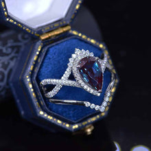 Load image into Gallery viewer, 14K White Gold 3 Carat Pear Alexandrite Halo Twisted Engagement Ring Eternity Ring Set