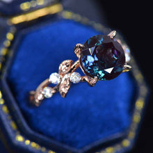 Load image into Gallery viewer, 2 Carat Round Brilliant Cut Alexandrite Floral Rose Gold Engagement Ring