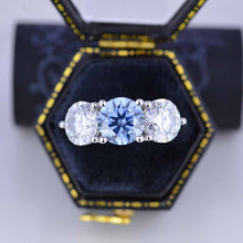 Load image into Gallery viewer, ''Courtney''  2 Carat Dark Gray Blue Moissanite Three Stones  Engagement Ring