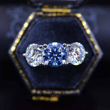 Load image into Gallery viewer, ''Courtney''  2 Carat Dark Gray Blue Moissanite Three Stones  Engagement Ring