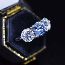 Load image into Gallery viewer, ''Courtney''  2 Carat Dark Gray Blue Moissanite Three Stones  Engagement Ring