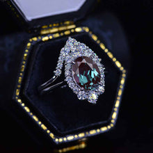 Load image into Gallery viewer, 14K White Gold 2 Carat Oval Alexandrite Halo Engagement Ring Set