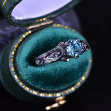 Load image into Gallery viewer, 14K Black Gold Teal Sapphire Celtic Engagement Ring