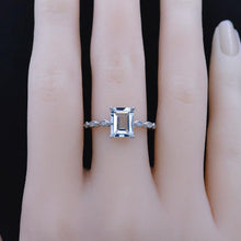 Load image into Gallery viewer, 3Ct Emerald cut Aquamarine ring, Aquamarine solitaire ring, natural aquamarine ring, genuine aquamarine emerald cut vintage ring