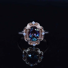 Load image into Gallery viewer, 14K Rose Gold 2 Carat Oval Alexandrite Halo Engagement Ring