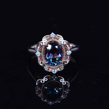 Load image into Gallery viewer, 14K Rose Gold 2 Carat Oval Alexandrite Halo Engagement Ring
