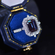 Load image into Gallery viewer, 3Ct Emerald cut Halo Alexandrite ring, alexandrite solitaire ring, natural alexandrite ring, genuine Alexandrite emerald cut vintage ring